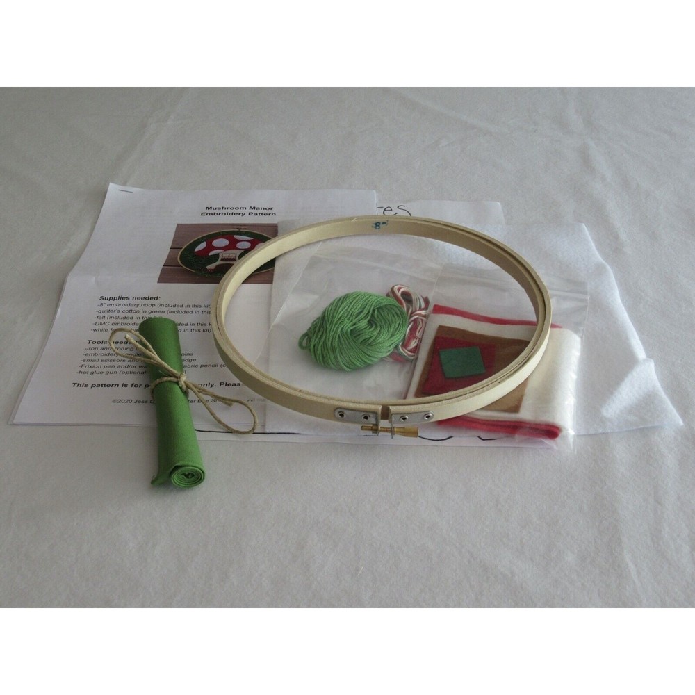 Stitching Felt Appliqué Hoop Kit 8" Mushroom Manor Toadstool House Window Flower - Picture 10 of 10